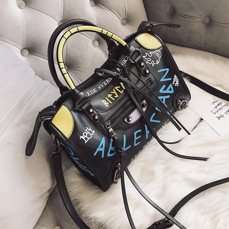 Ray Boom Brand Design Panelled Women Handbags Fashion Trend Graffiti Girl Shoulder Bags High Quality PU Leather Feminina | Багаж и сумки