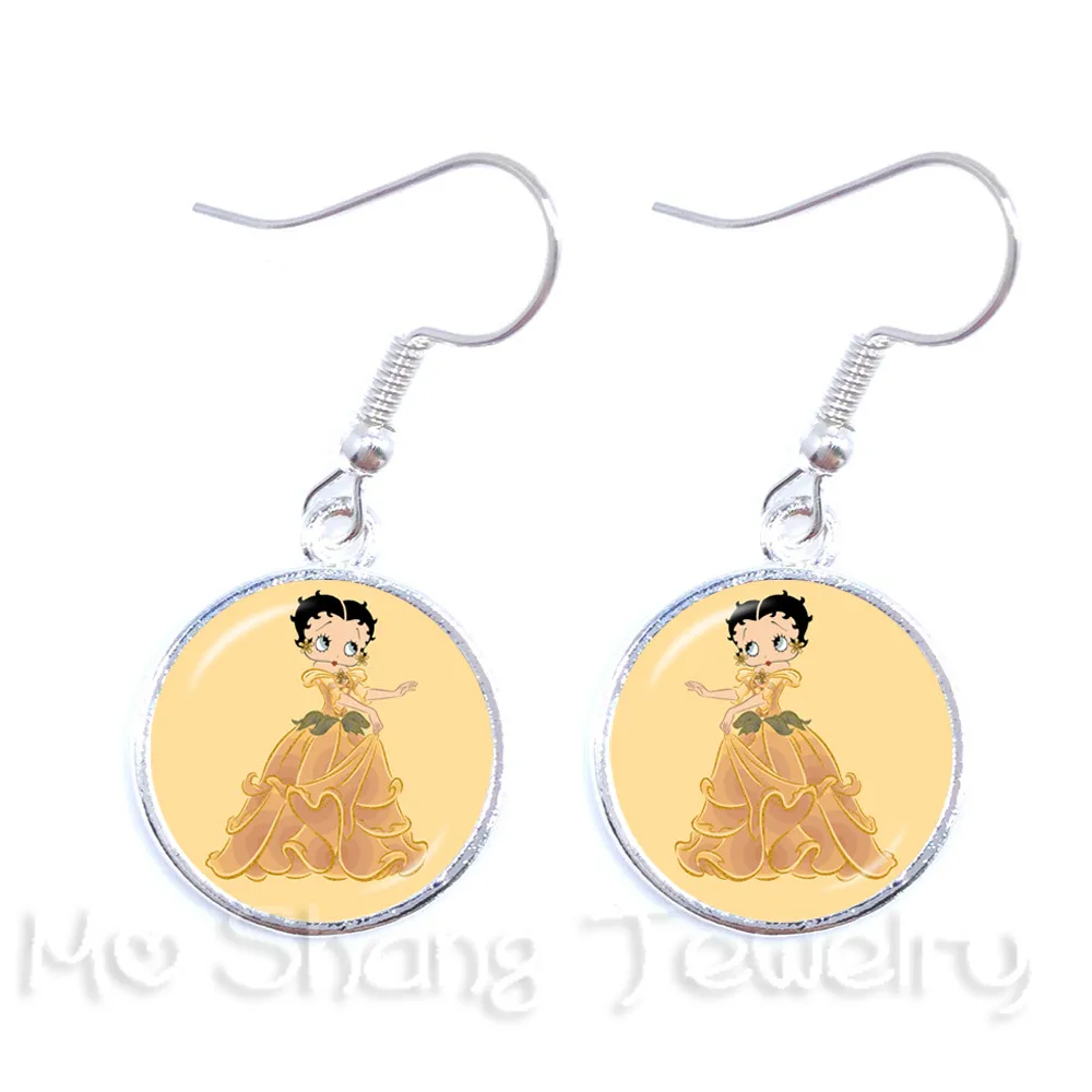 Стеклянные кабошоновые серьги капли Betty Boop с художественным рисунком Подвески