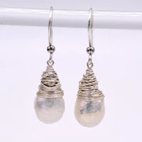 small handmade earrings white natural baroque pearl earrings silver thread handmade unique silver earrings womens earrings