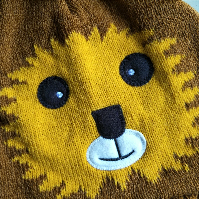 Вязаные хлопковые облегающие шапки с мультяшными животными Король Лев шапка