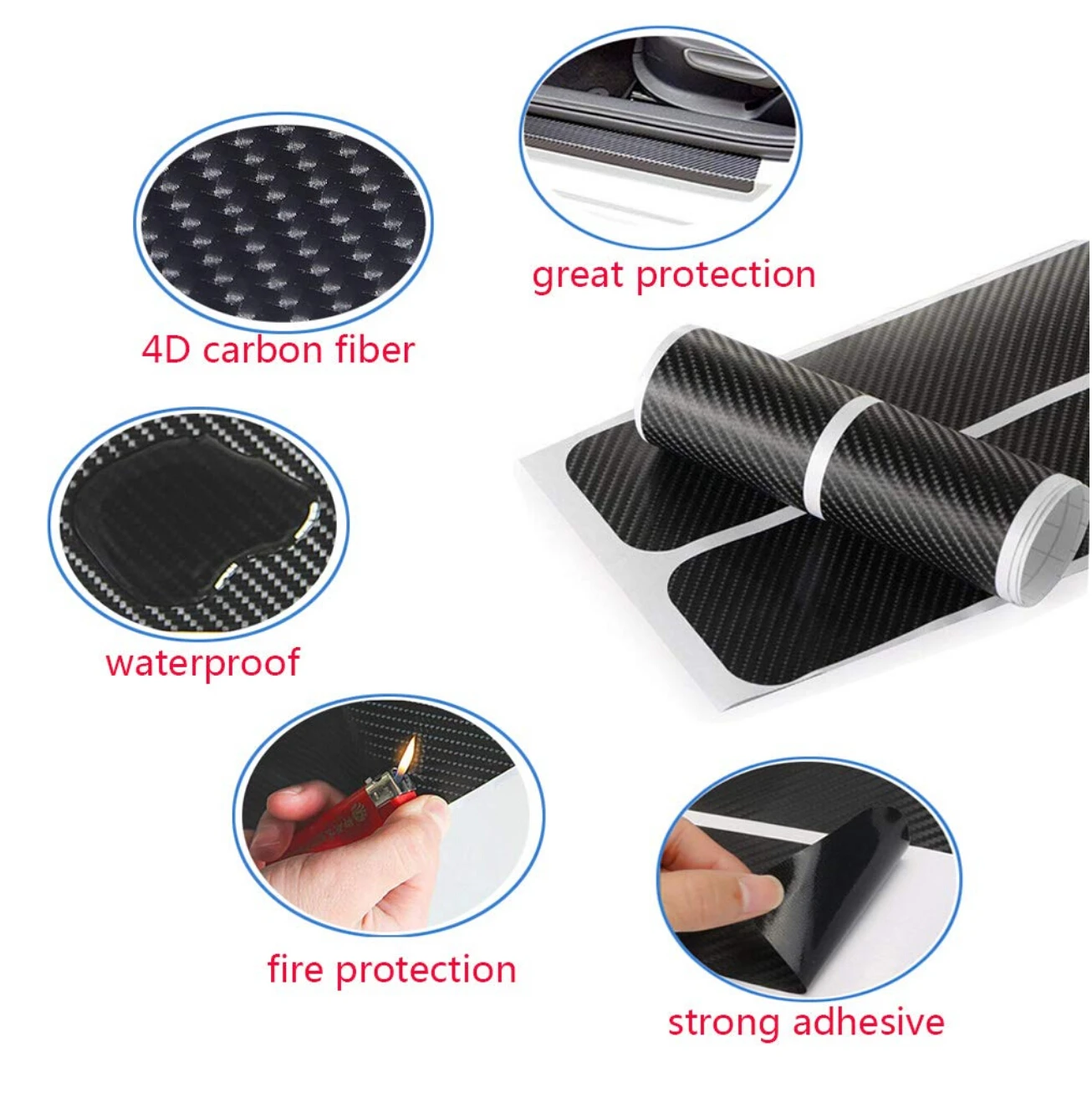 4pcs 3D Carbon Fiber Look Car Door Plate Sill Scuff Cover Sticker Panel 60*6.8cm/40*6.8cm moulding styling door sill Stickers | Автомобили