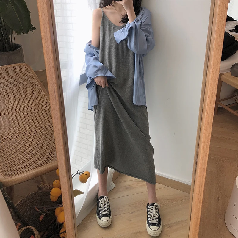 2 цвета летнее платье 2019 корейский стиль женское Повседневное на тонких