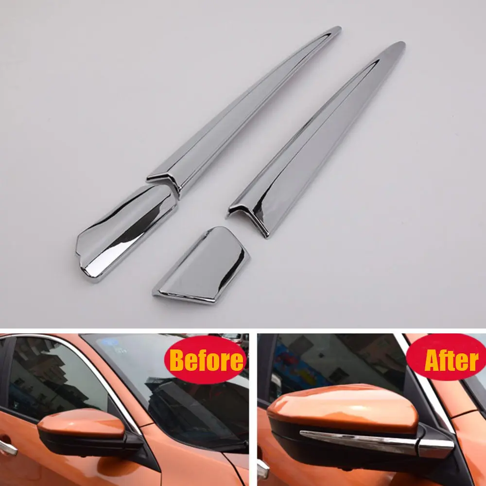 

BBQ@FUKA Car Rear View Mirror Side Door Mirror Pillar Chrome Cover Trim Strip Styling Sticker Fit For Honda CIVIC 2016 2017