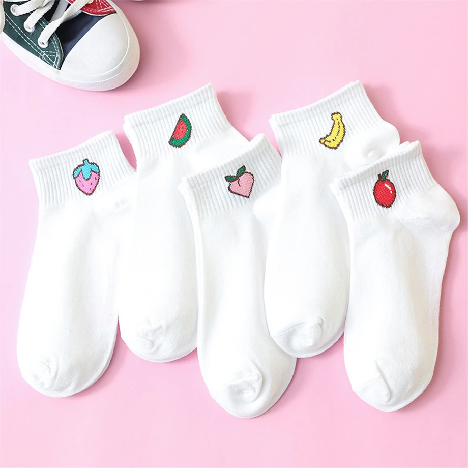 

Harajuku Fruits Patterned Socks Women Cartoon Letter Cotton Cool Short Socks Hipster Skateboard Ankle Funny Socks Female Sox