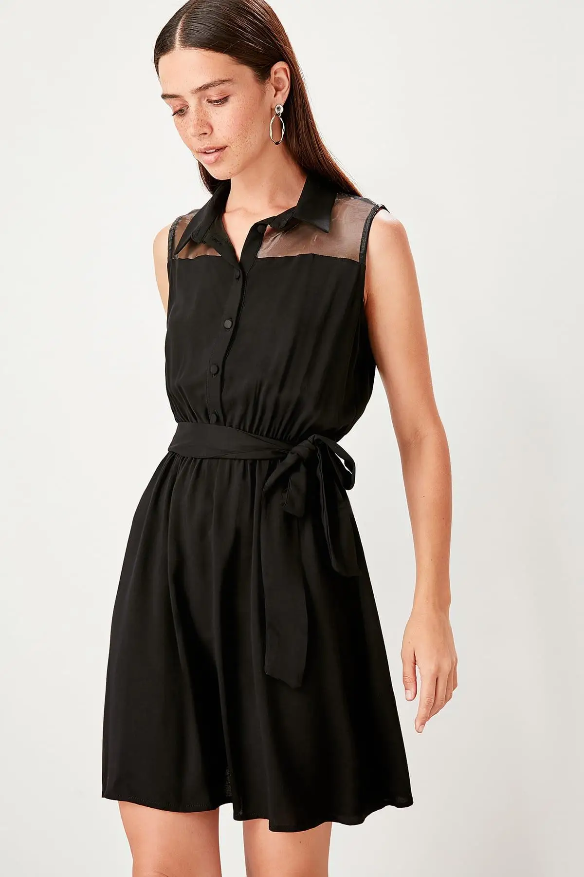 Trendyol черное платье из органзы TWOSS19EL0196 | Женская одежда