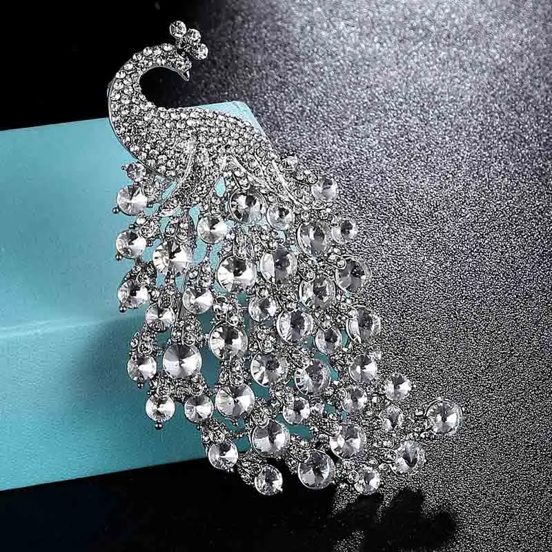 

zlxgirl Big size rhinestone peacock wedding brooches jewelry women scarf pins nice bridal pin brooch bouquet hat and bags bijoux
