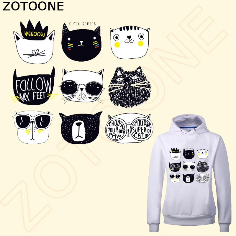 ZOTOONE 9pcs Mixed Cute Cat Stickers for Clothes Iron-on Transfers Applique Patches Clothing A-level Washable DIY D | Дом и сад