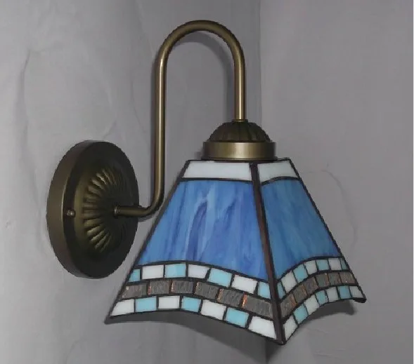 Средиземноморский синий стеклянный светодиодный настенный светильник tiffanylamp с