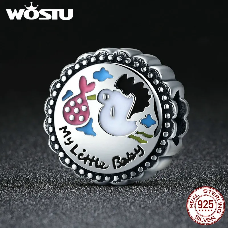 WOSTU, новинка, 925 пробы, серебряный, милый, маленький аист, Круглый, с бусинами, подходит для девушек, браслет, сделай сам, для изготовления ювелирных изделий CQC504