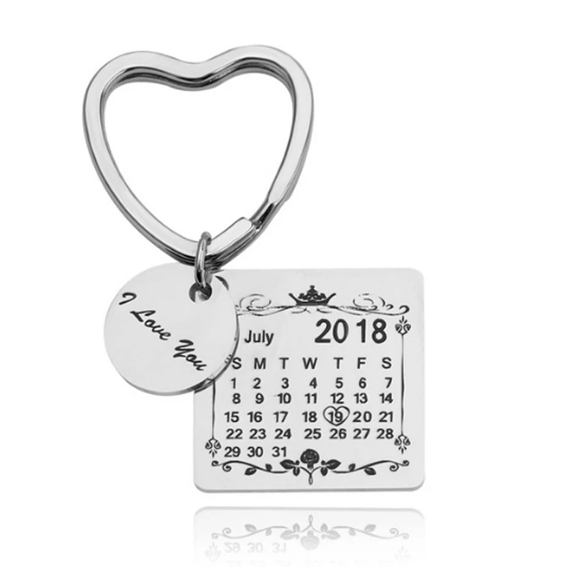 silver Love loop Персонализированный Календарь-брелок, индивидуальная Дата, текст для любого, ручной работы, календарь, выделенный, сердце, дата, брелок Llavero - Цвет: silver Love loop