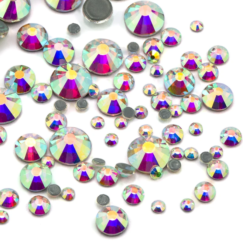 1100Pcs/bag Mix Sizes SS6-SS30 Glass Flat Back Crystal AB Hot fix Strass Stone Wedding decoration Rhinestones beads