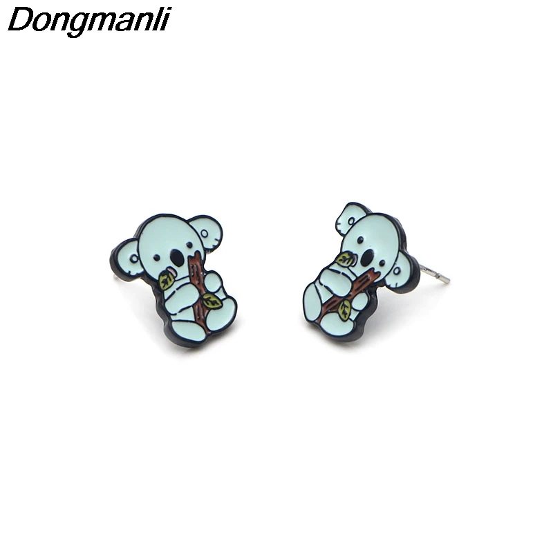 P2526 Dongmanli милые Eat листья коала серьги гвоздики для женщин дети эмаль пирсинг