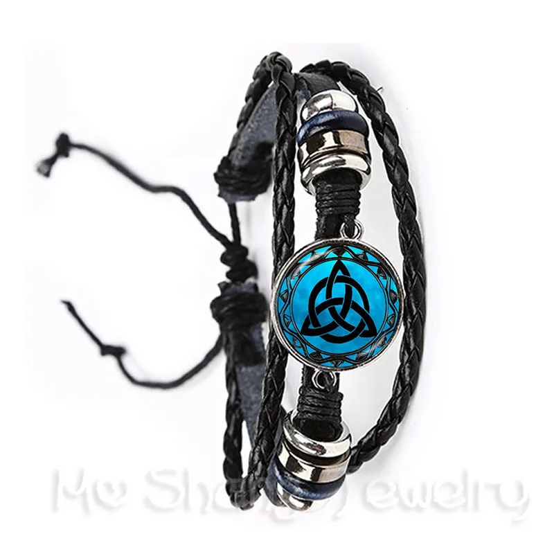 

Fashion Leather Bracelet Glass Cabochon Germanic Paganism Celtics Men Women Jewelry Multi Layer Braided Leather Bangle Gifts