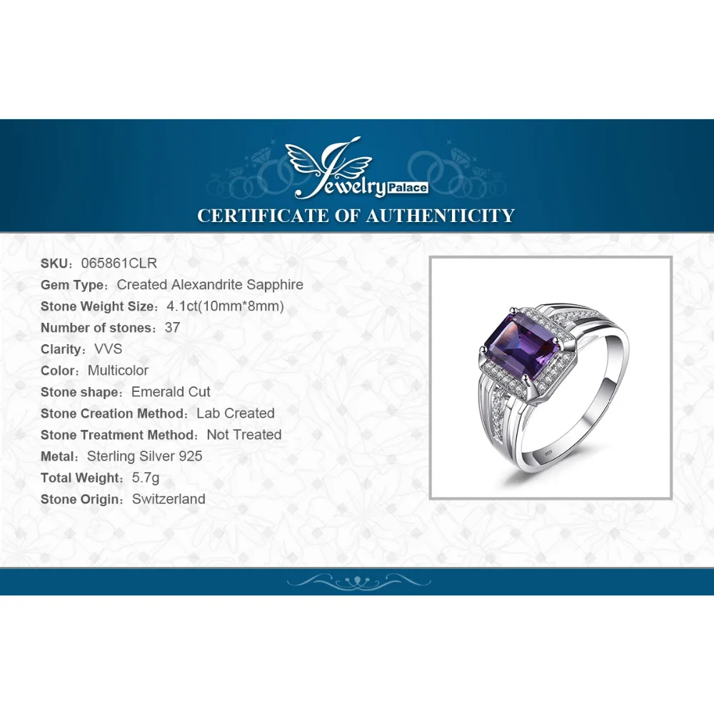 JewelryPalace Роскошные 4.6ct Александрит создан сапфиры свадьбы и Обручение кольцо для