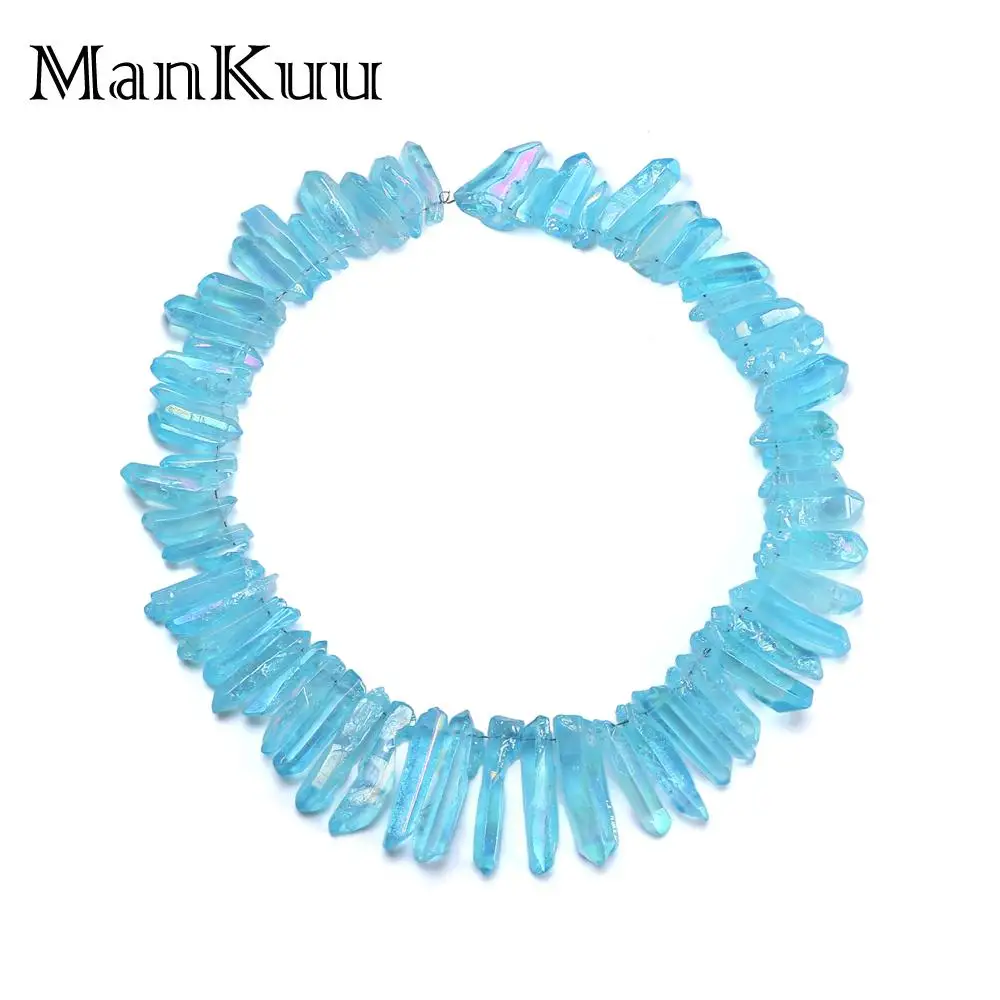 Mankuu Sky Blue Natural Crystal Pendant Irregular Chakra Reiki Pillar Druzy Stone For DIY Jewelry Making | Украшения и аксессуары