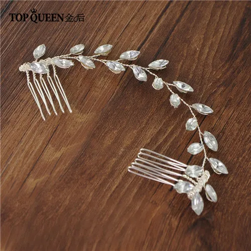 TOPQUEEN HP09 Свадебная повязка на голову аксессуары для волос лозы золотые свадебные заколки гребень для волос с кристаллами головной убор свадебный головной убор - Цвет: Silver