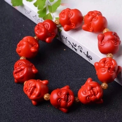 Lovers' натуральный браслет из киновари с резной буддийской головой как Ручная