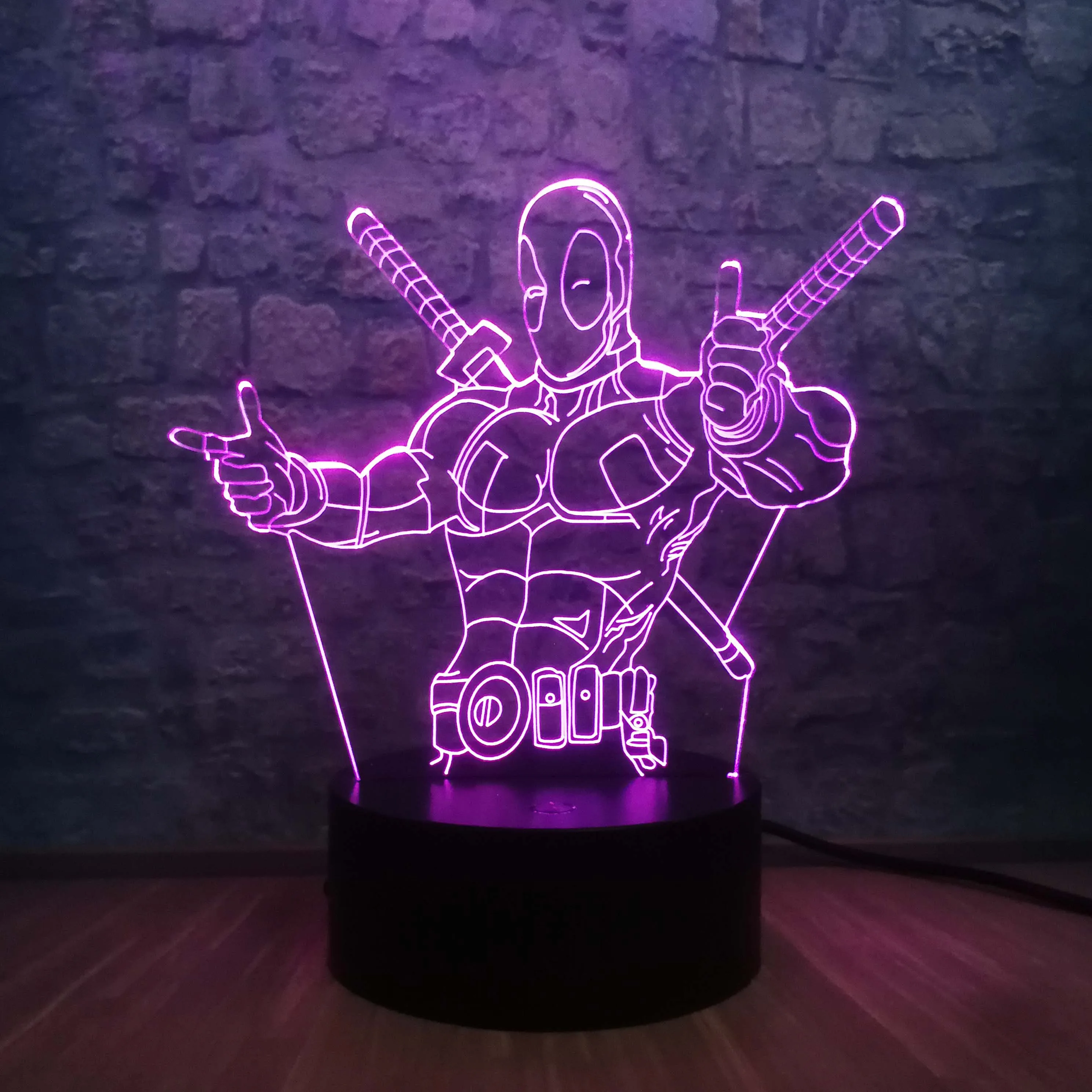 Marvel Deadpool Cool Hero 3D светодиодный ночной Светильник RGB Blub многоцветный 7 цветов
