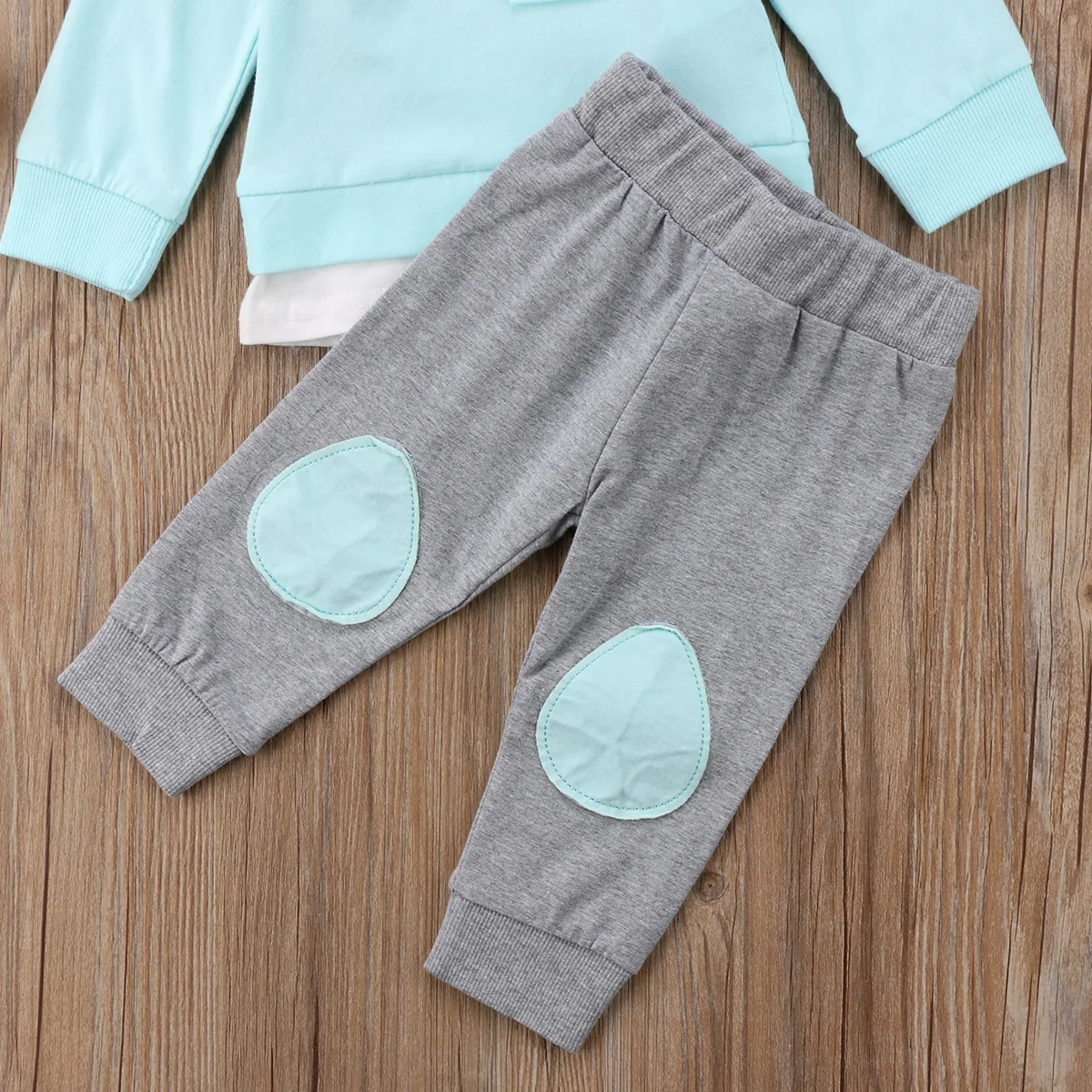 2pcs Toddler Kid Girls 2018 Long Sleeves T-shirt Pink Blue Tops + Gray Knee Pants Outfits Casual Spring Autumn Set Clothes | Детская
