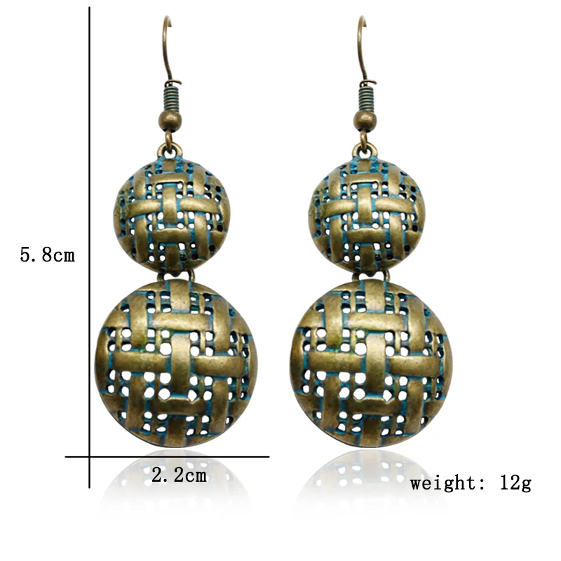 Серьги капельки в форме зеленой бронзы антикварные текстурированные богемные