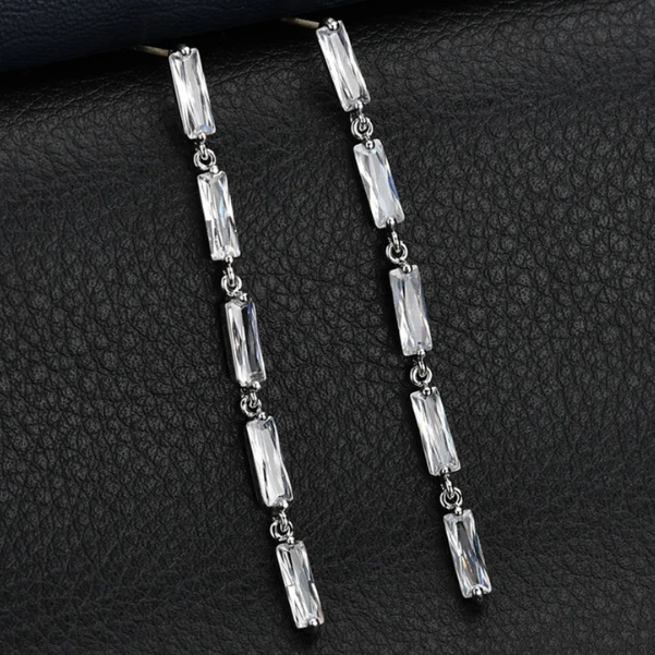 

Rectangular AAA zircon earrings tassel pendant