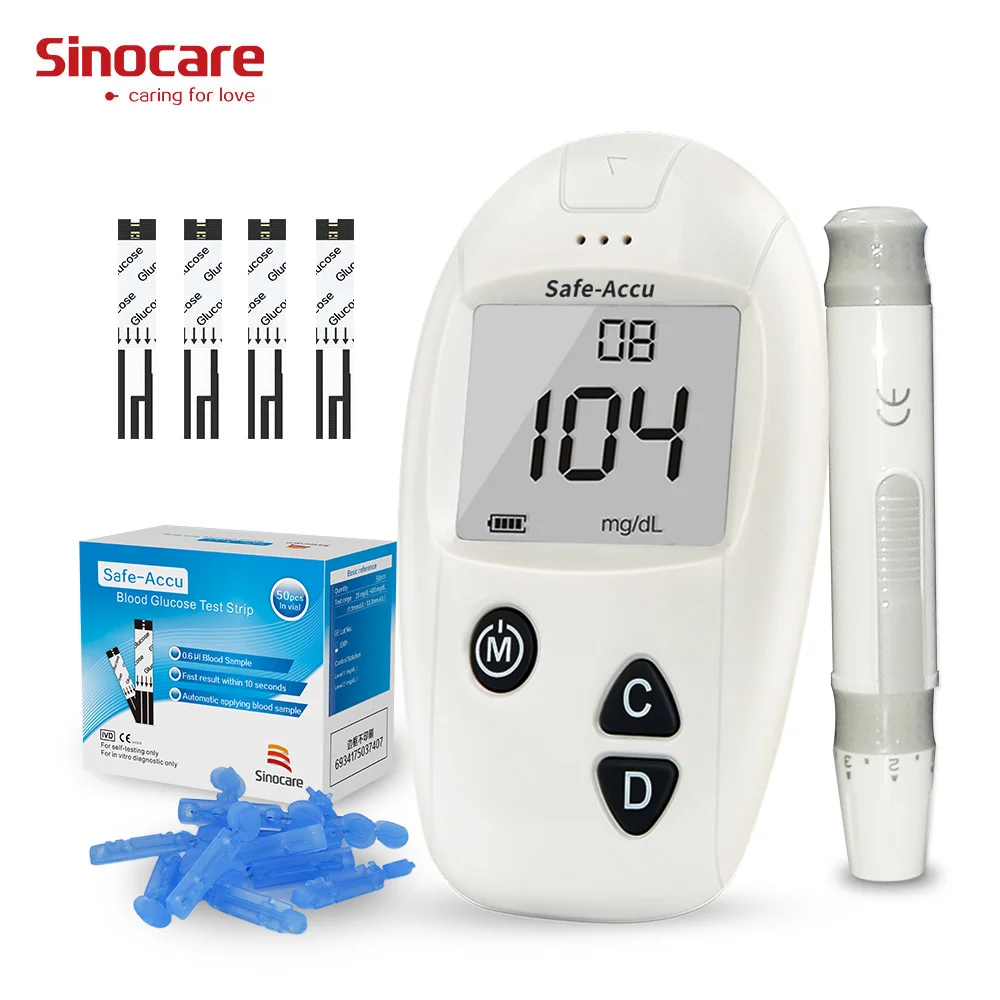 Глюкометр мг/дл против ммоль/л Sinocare Safe-Accu 50 отдельных тест-полосок ланцеты точный