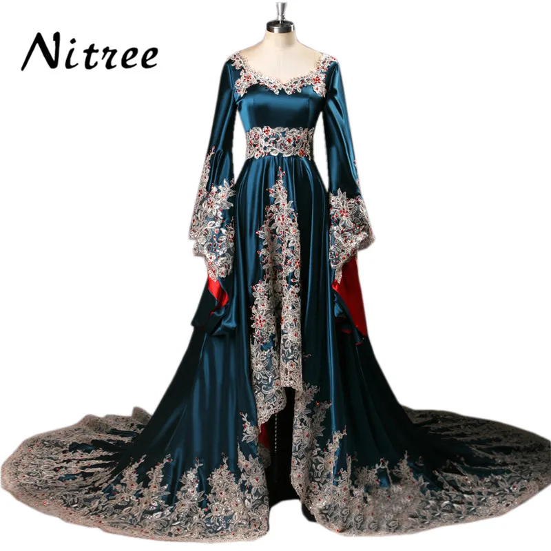 

Arabic Luxury Asymmetrical Dress 2017 Appliques Beaded for Party Event Dubai Gown High Low Long Sleeves Vestido De Festa