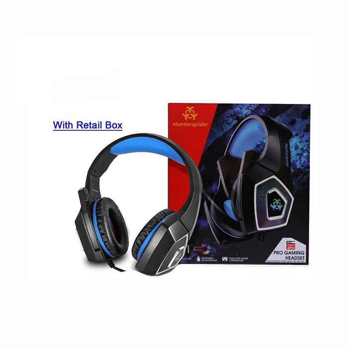 Blue with box Hunterspider V1 Проводная гарнитура 7 цветов светодиодный свет низким уровнем искажений с кнопка Mute объема Управление микрофон для PS4 PC - Цвет: Blue with box