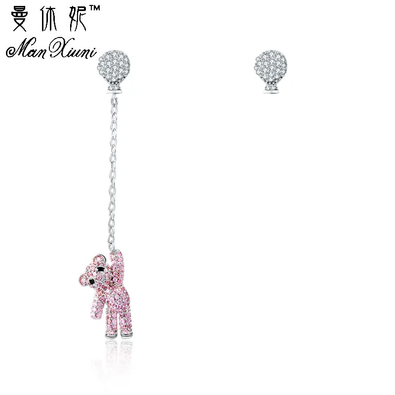 Асимметричные серьги с кристаллами воздушные шары панда медведь капли розовые