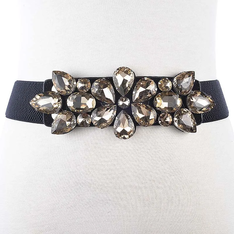 Fashion Women Elastic Wide Corset Belt for Women Glass Crystal Ceinture Ladies Thin Rhinestone Inlaid Belt Waist Girdle Sj16