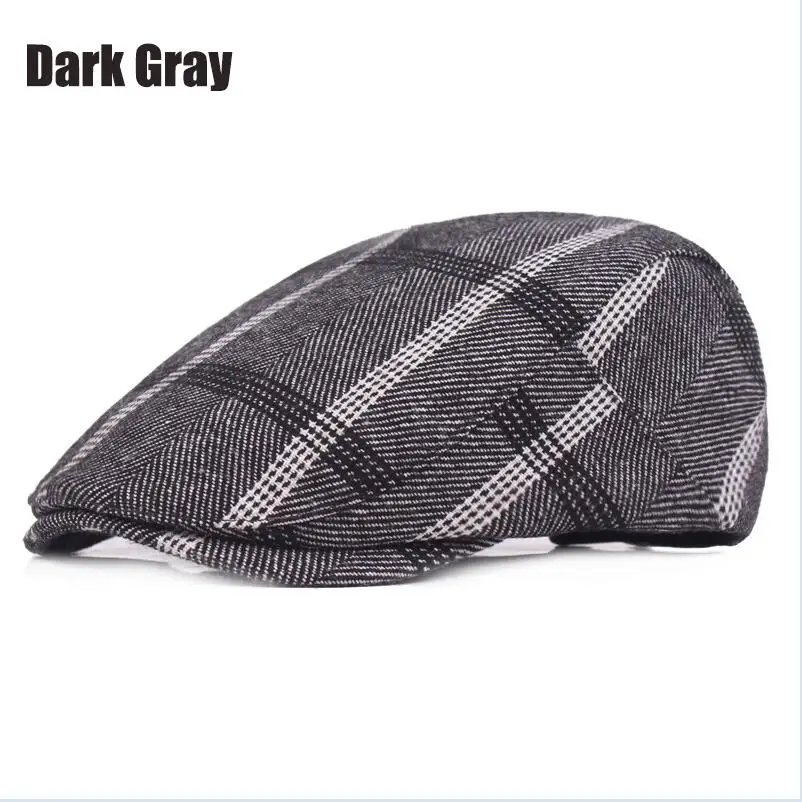 Dark Gray RoxCober, Мужская кепка, газетные Шапки, береты, британский западный стиль, хлопок, продвинутый, плоская кепка, плюща, Классическая, винтажная, полосатая кепка, берет - Цвет: Dark Gray