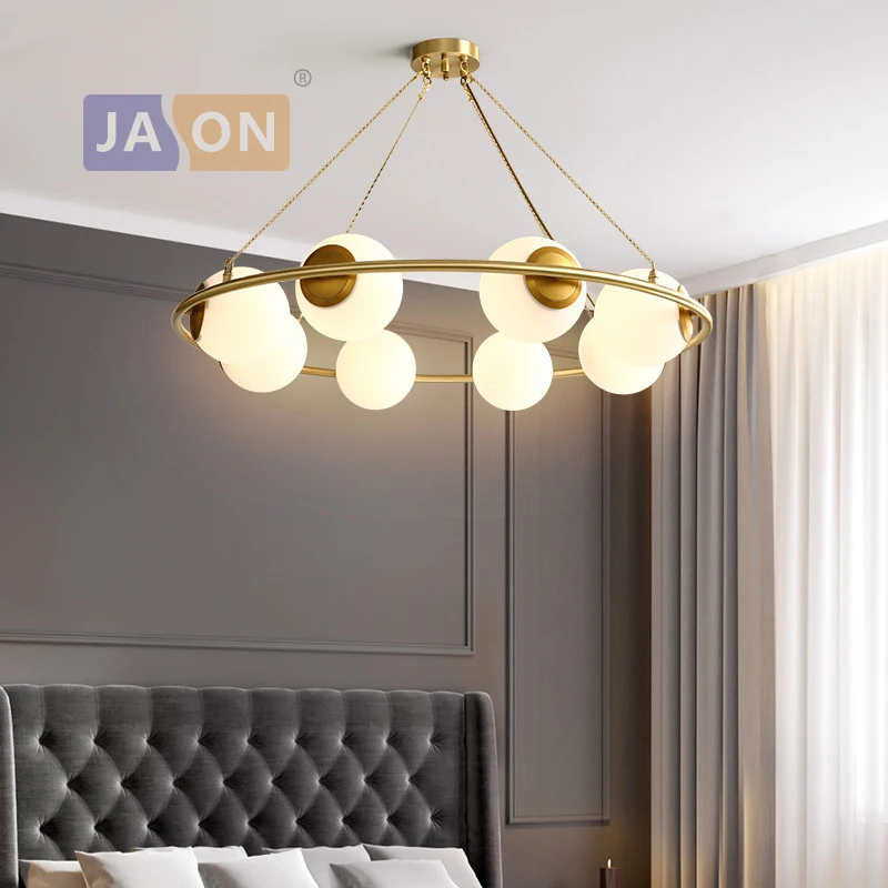Led e14 постмодерн Медь Стекло золотой белый круглая люстра подвесной светильник лампа Блеск для столовой