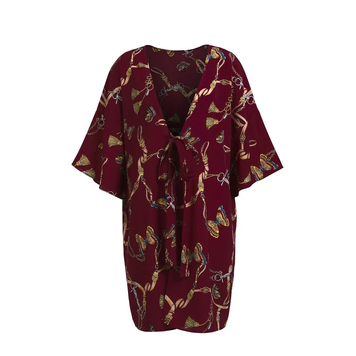 

New Fashion Women's Kimono Cardigan Boho Beach Half Sleeve Tops Coat Long Blouse