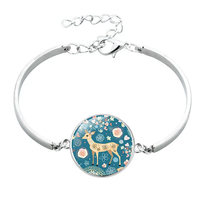 New Arrive Elk Forest Pattern Glass Cabochon Bracelet Christmas Deer Silver Color Adjustable Bangle Women Men Kids Gift Jewelry | Украшения