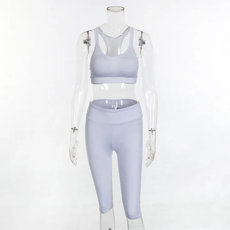 Спортивный костюм Для Женщин Йога набор Белый Mesh Лоскутная Фитнес Push Up