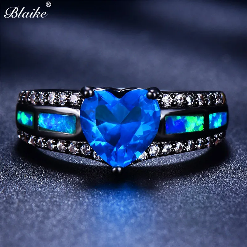 Blaike Aqua Blue/Шампанское/зеленый/розовый, красный/оливковый зеленый/Фиолетовый Сердце Циркон Кольца для женский, черный gold Filled Обручение ювелирные изделия