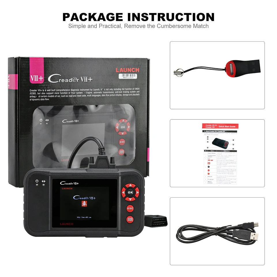 

Launch Creader VII+ X431 CRP123 OBD2 Scanner OBDII Car Diagnostic Scanner Engine Transmission ABS SRS Airbag Scan Tools