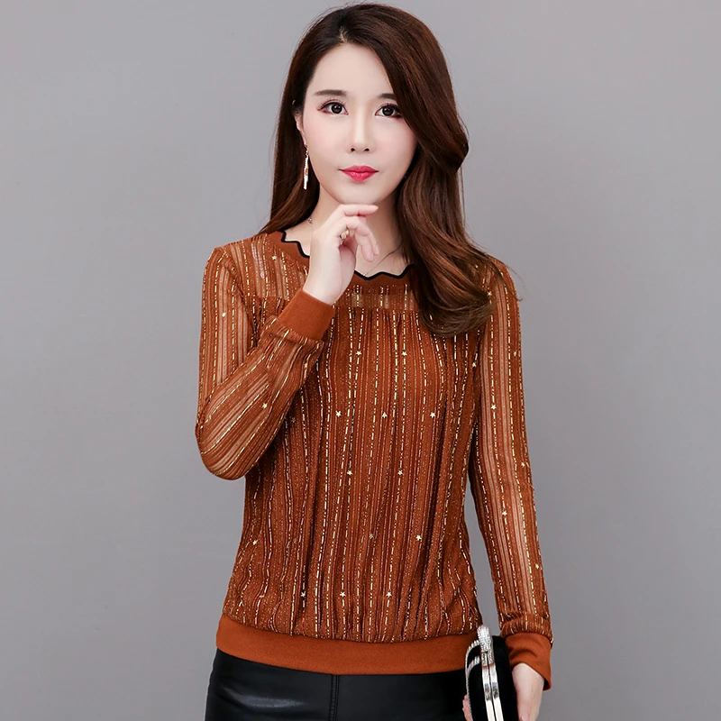 Dingaozlz M-3XL,, осенняя женская рубашка, плюс размер, сетчатые топы, blusas femininas, Элегантная блузка с принтом