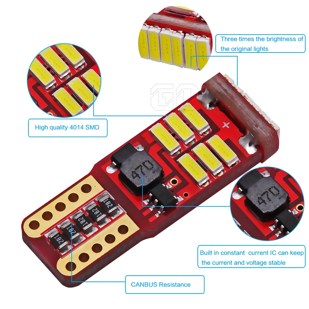 4 шт. T10 led canbus 18SMD 4014 Белый t10 Автомобильная боковая клиновидная лампочка без
