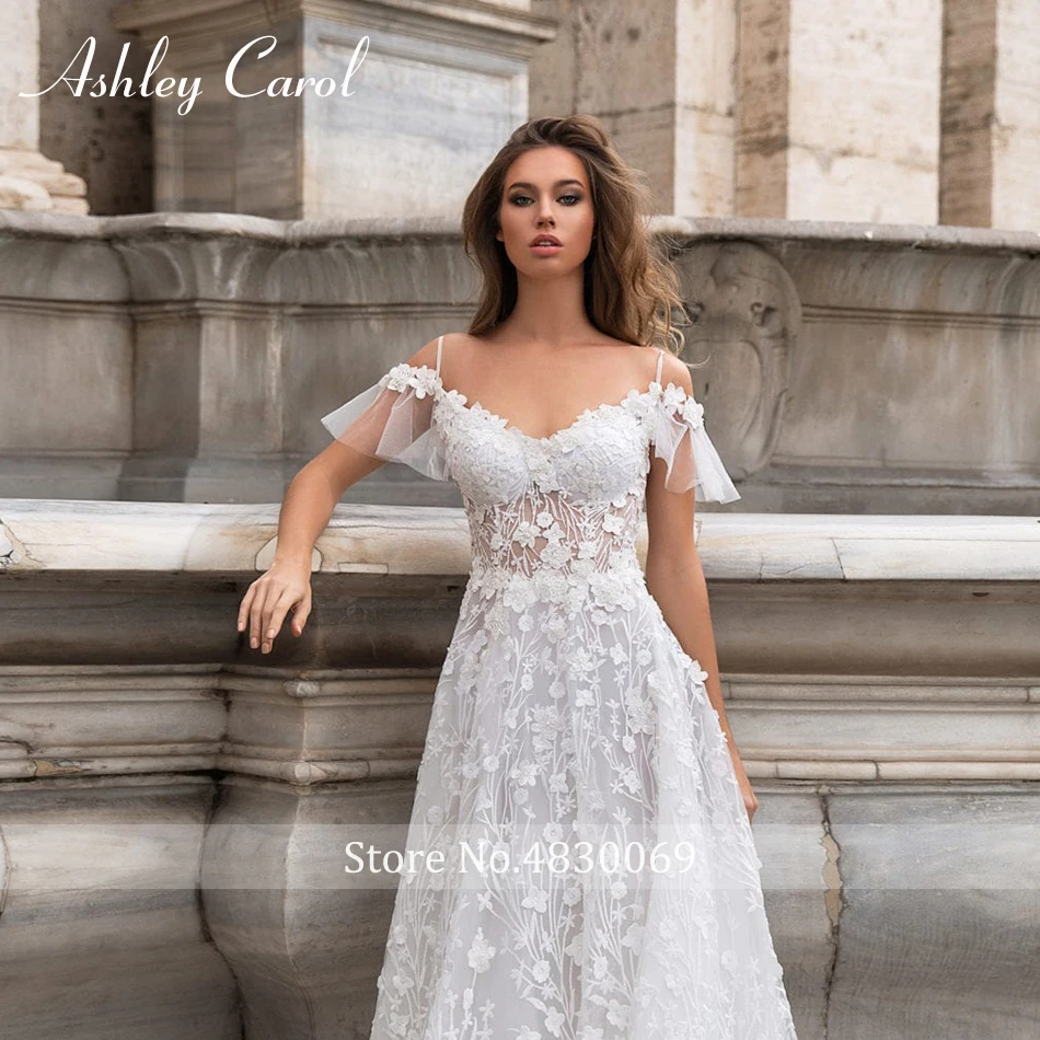 Ashley Carol сексуальный лиф сердечком, короткий рукав Иллюзия спинки пляж свадебное платье бисерные аппликации изящные богемные свадебные платья