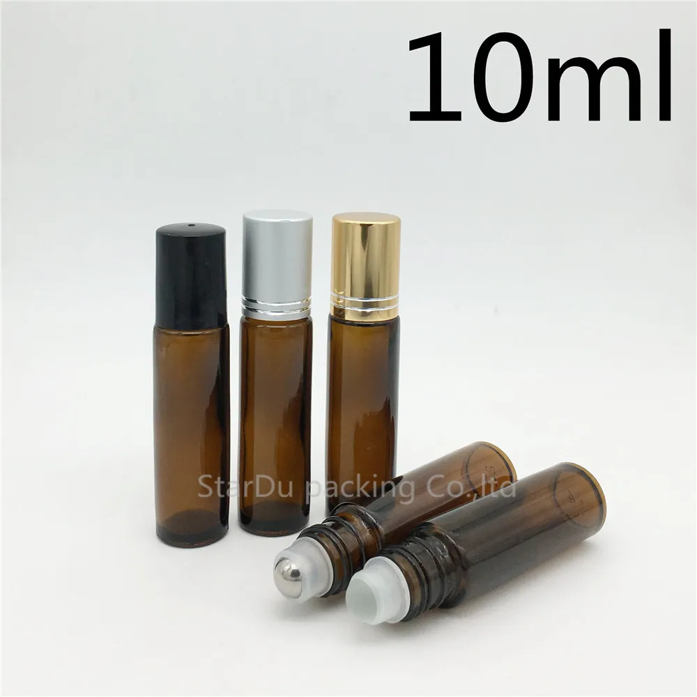 

10ml Amber Roll On Perfume Bottle, 10cc Empty Essential Oil Rollon Bottle, Small Glass Roller Container 6pcs