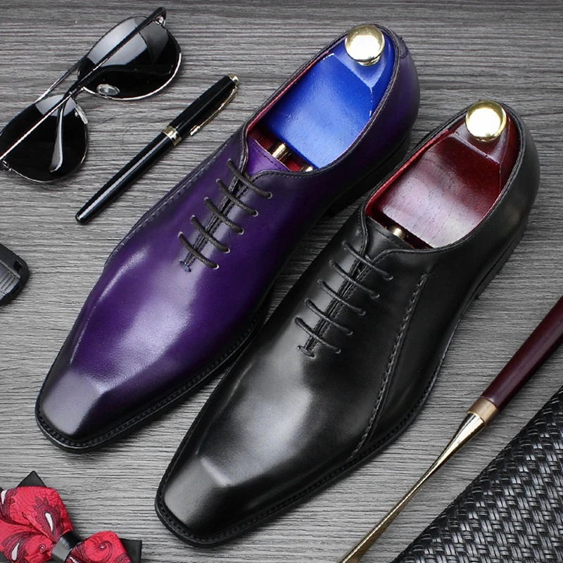 Мужские туфли оксфорды из натуральной кожи с квадратным носком на плоской