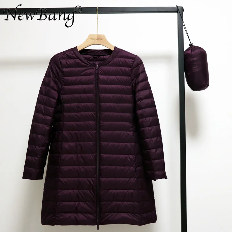 NewBang 4XL женский ультра легкий пуховик средней длины с круглым вырезом, переносные весенние пальто, зимняя внутренняя одежда на молнии