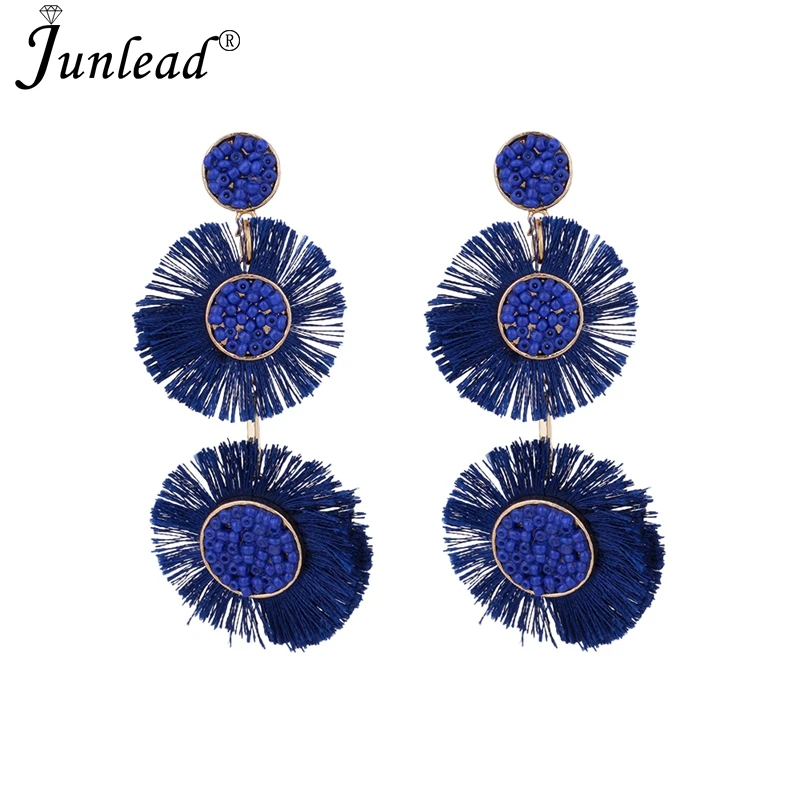 Женские серьги-подвески Junlead Длинные круглые серьги с кисточками и в стиле бохо |