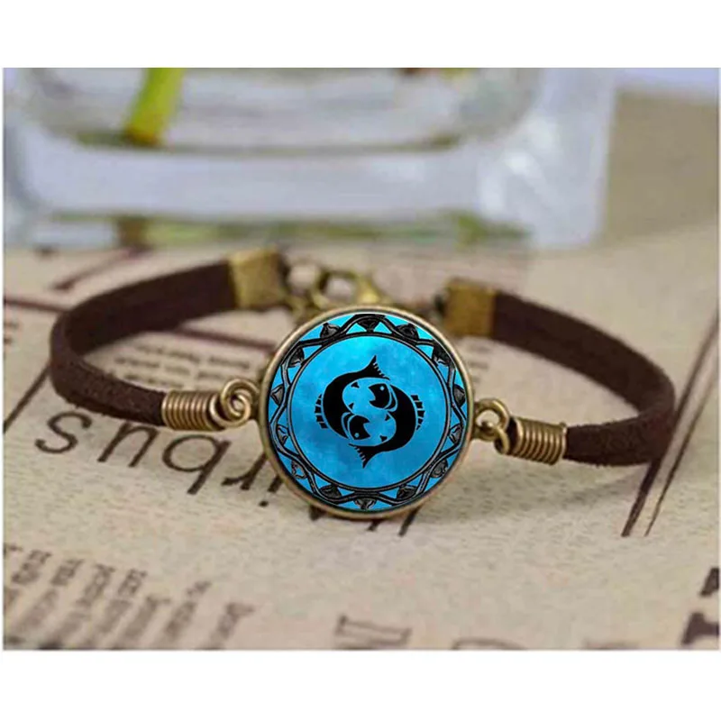 Зодиак Лев Символ кожаный браслет цепь застежка рыбы pisces богемный мужские весы