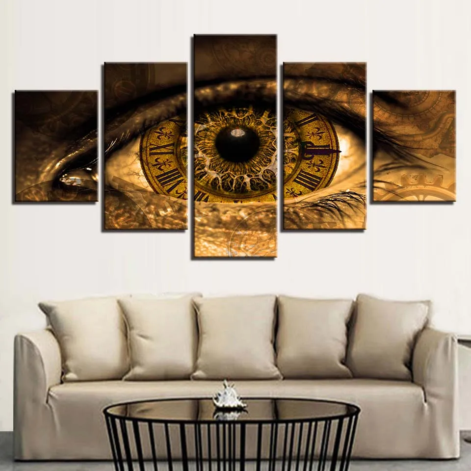 Embelish 5 Pieces HD Print Canvas Paintings Abstract Clock In The Eyes Home Decor Modular Pictures For Living Room Wall Posters | Дом и сад