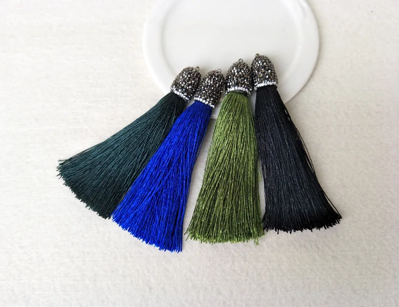 10 шт. разноцветные хлопковые Подвески с кисточками и кристаллами выложенные