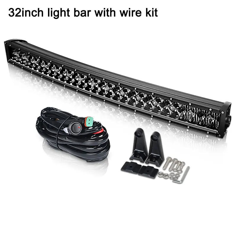 32inch with wire kit 5D 22 32 42 дюймов светодиодный светильник бар Рабочая лампа изогнутые Противотуманные фары Дневные Фары Точечный светильник 12V 6000K для УАЗ внедорожный седельный тягач ATV Лодка niva 4x4 дневные ходовые огни - Цвет: 32inch with wire kit