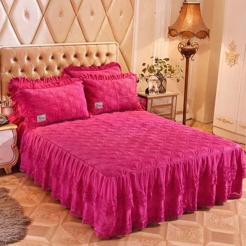 bedding set 8 Комплект постельного белья из 3/5 предметов с кружевной флисовой стеганой юбкой 160X200 см, Ультра мягкий теплый комплект постельного белья красного и синего цвета, Комплект постельного белья, комплект покрывала, набор подушек - Цвет: bedding set 8