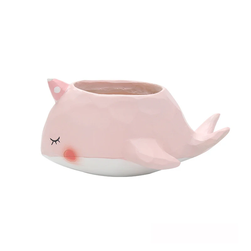 Цветочные горшки с маленькими китами 2 шт. голубые и розовые для суккулентов